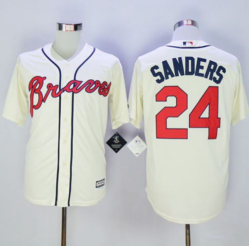 Braves #24 Deion Sanders Cream New Cool Base Stitched MLB Jersey - Click Image to Close